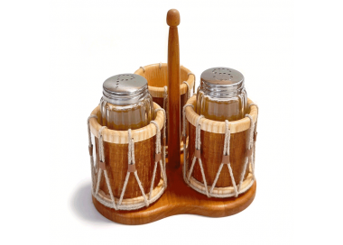 Trommel - Menage für Salz & Pfeffer, mit dunkler Zarge und hellen Reifen