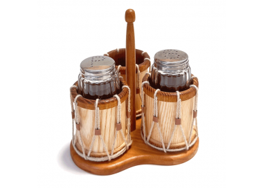 Trommel - Menage für Salz & Pfeffer, mit heller Zarge und dunklen Reifen